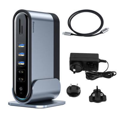 Док-станція USB3.2 Type-C-->3xHDMI/2xUSB-C/5xUSB/RJ45/SD/TRRS 3.5mm/PD 100W + БЖ 16 in 1 Baseus