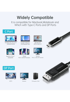 Кабель USB 3.1 Type-C M - DisplayPort M V1.4, Thunderbolt 3, 1.8m 4K@60Hz PVC, чорний Choetech