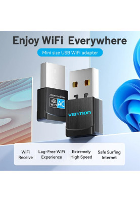 Адаптер WiFi Vention 2.4GHz/5GHz 150/433 Мбіт/с, USB