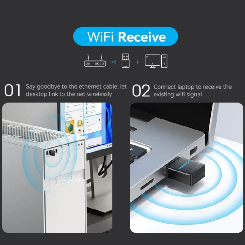 Адаптер WiFi Vention 2.4GHz/5GHz 150/433 Мбіт/с, USB