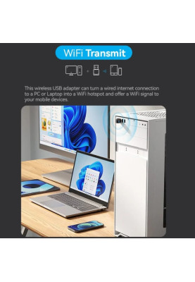 Адаптер WiFi Vention 2.4GHz/5GHz 150/433 Мбіт/с, USB