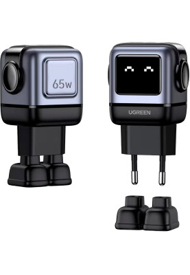 Зарядний пристрій 3xUSB 65W (2xUSB-C+USB-A) Gan Robot tech Fast Charger Сірий CD361 Ugreen