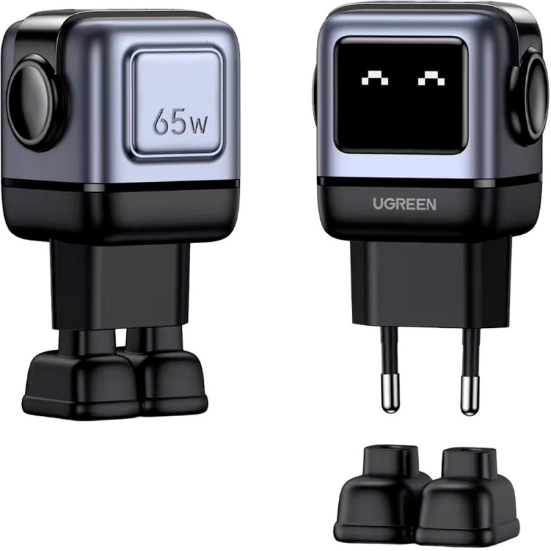 Зарядний пристрій 3xUSB 65W (2xUSB-C+USB-A) Gan Robot tech Fast Charger Сірий CD361 Ugreen