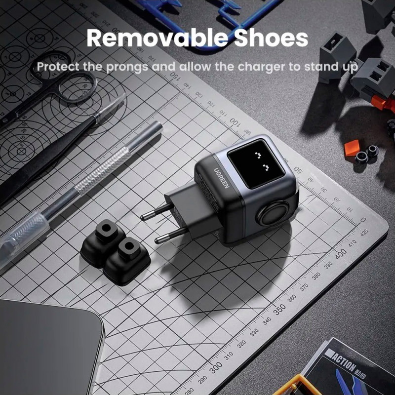 Зарядний пристрій 3xUSB 65W (2xUSB-C+USB-A) Gan Robot tech Fast Charger Сірий CD361 Ugreen