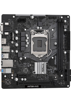 Материнська плата ASRock H470M-HVS (1200/H470, 2*DDR4, PCIex16, HDMI/VGA, 4xSATAІІІ, RAID, GLan, 7.1ch, mATX)