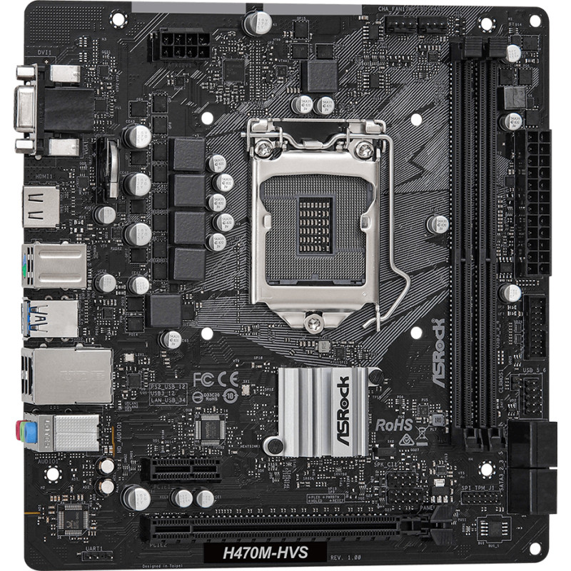 Материнська плата ASRock H470M-HVS (1200/H470, 2*DDR4, PCIex16, HDMI/VGA, 4xSATAІІІ, RAID, GLan, 7.1ch, mATX)