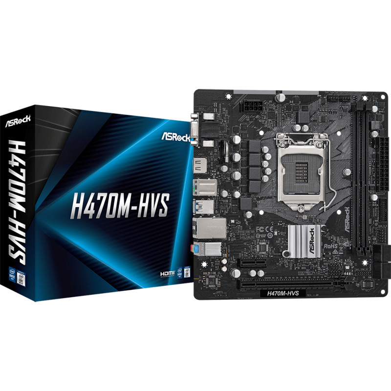 Материнська плата ASRock H470M-HVS (1200/H470, 2*DDR4, PCIex16, HDMI/VGA, 4xSATAІІІ, RAID, GLan, 7.1ch, mATX)