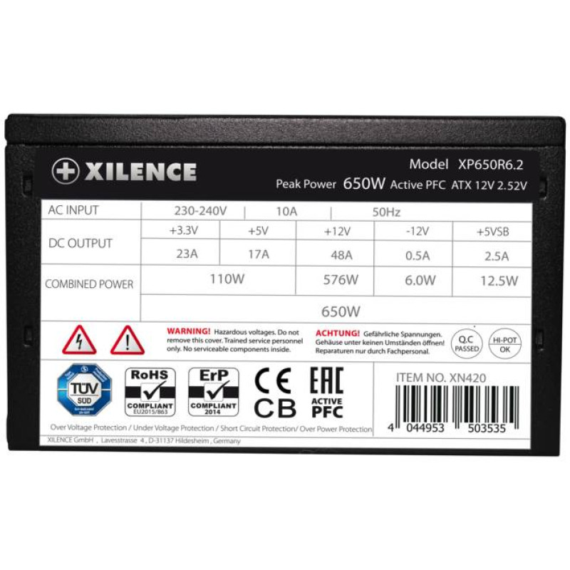 БЖ 650W Xilence XP650R6.2 Performance C+ 120mm, 80+ White, Retail Box