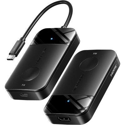 Комплект USB-C М --> HDMI бездротовий передавач + приймач, 4K30Гц, 5GHz, до 50м, 60W PD Vention