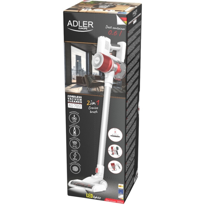 Порохотяг Adler AD 7051 бездротовий/ 300Вт/ 0.6л/ LCD дисплей/ щітка зі світлодіодним підсвічуванням