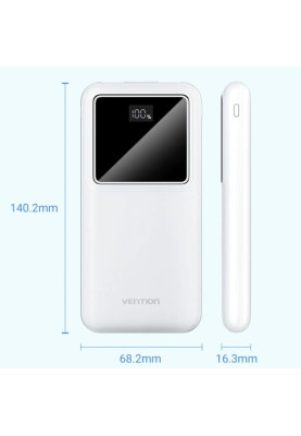 УМБ Vention 10000mAh 22.5W 3A PD,QC3.0, Micro-USB,USB-C,2xUSB-A, LED Display,White