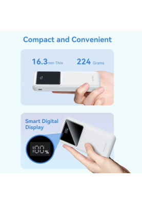 УМБ Vention 10000mAh 22.5W 3A PD,QC3.0, Micro-USB,USB-C,2xUSB-A, LED Display,White
