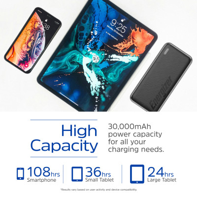 УМБ Energizer 30000mAh 22.5W PD, USB-А, 2хUSB-C Black УМБ Energizer 30000mAh 22.5W PD, USB-А, 2хUSB-C Black