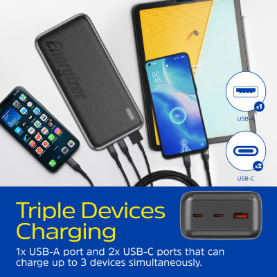 УМБ Energizer 30000mAh 22.5W PD, USB-А, 2хUSB-C Black УМБ Energizer 30000mAh 22.5W PD, USB-А, 2хUSB-C Black