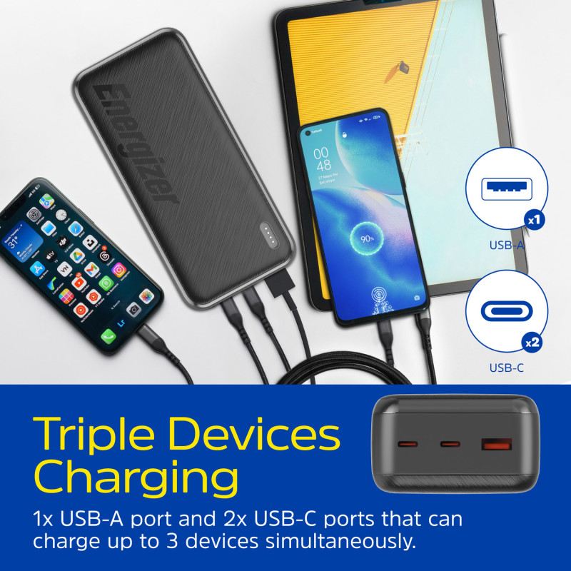УМБ Energizer 30000mAh 22.5W PD, USB-А, 2хUSB-C Black