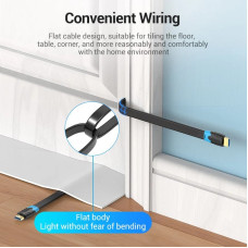 Кабель HDMI M - M, 10.0м, Vention, V2.0, 4K 60Гц, PVC Flat Design, Black