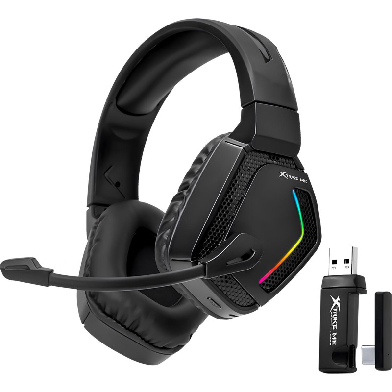 Ігрова гарнітура XTRIKE ME GH-512W XBOX/PS/PC, бездротова+ 2.4G+3,5мм, 7 режимів RGB, чорна