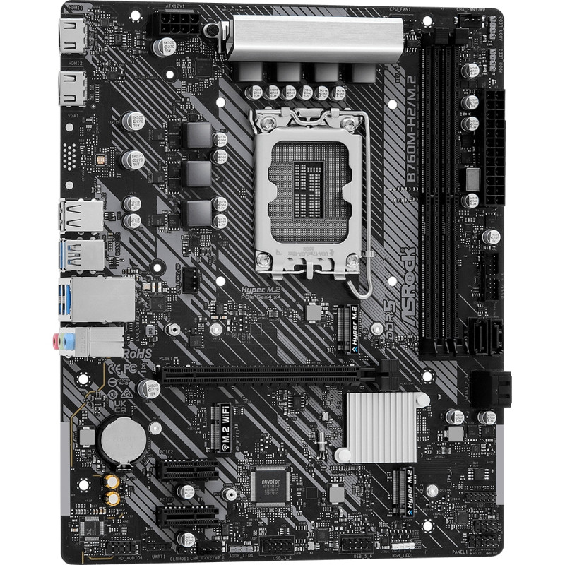 ASRock B760M-H2/M.2 (1700/B760, 2*DDR5, 1xPCIex16, 4xSATAІІІ, 2xM.2, GLan, 7.1ch, mATX)