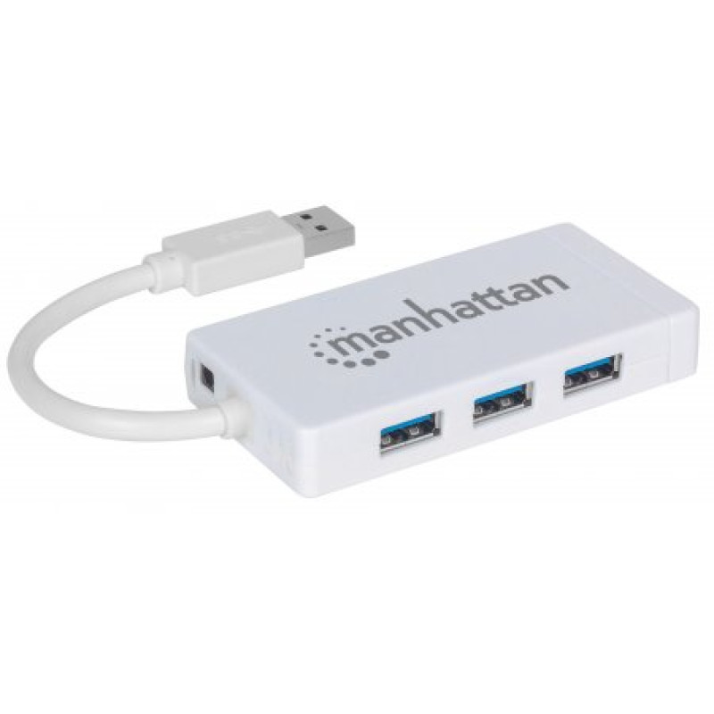 Хаб USB Manhattan Pocket Hub 3-port USB3.0 + RJ45 Gigabit Ethernet, білий