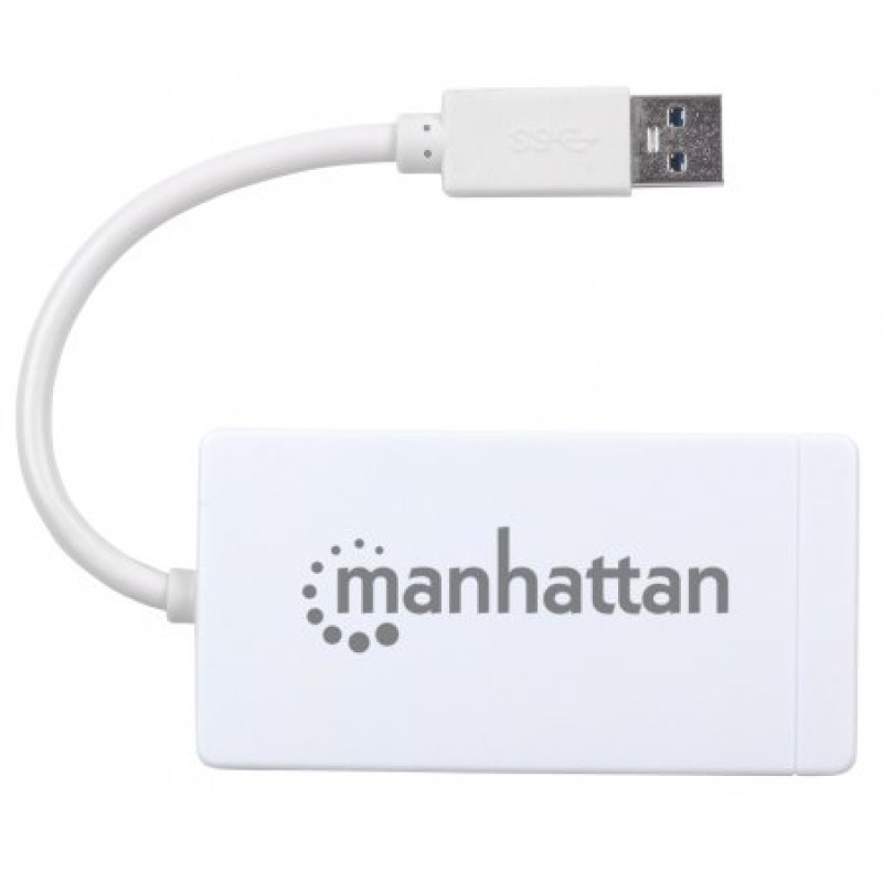 Хаб USB Manhattan Pocket Hub 3-port USB3.0 + RJ45 Gigabit Ethernet, білий