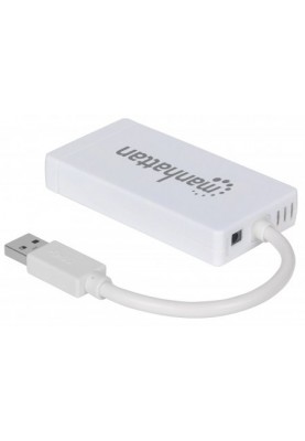 Хаб USB Manhattan Pocket Hub 3-port USB3.0 + RJ45 Gigabit Ethernet, білий