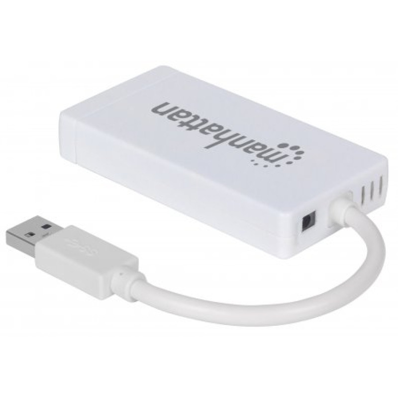 Хаб USB Manhattan Pocket Hub 3-port USB3.0 + RJ45 Gigabit Ethernet, білий