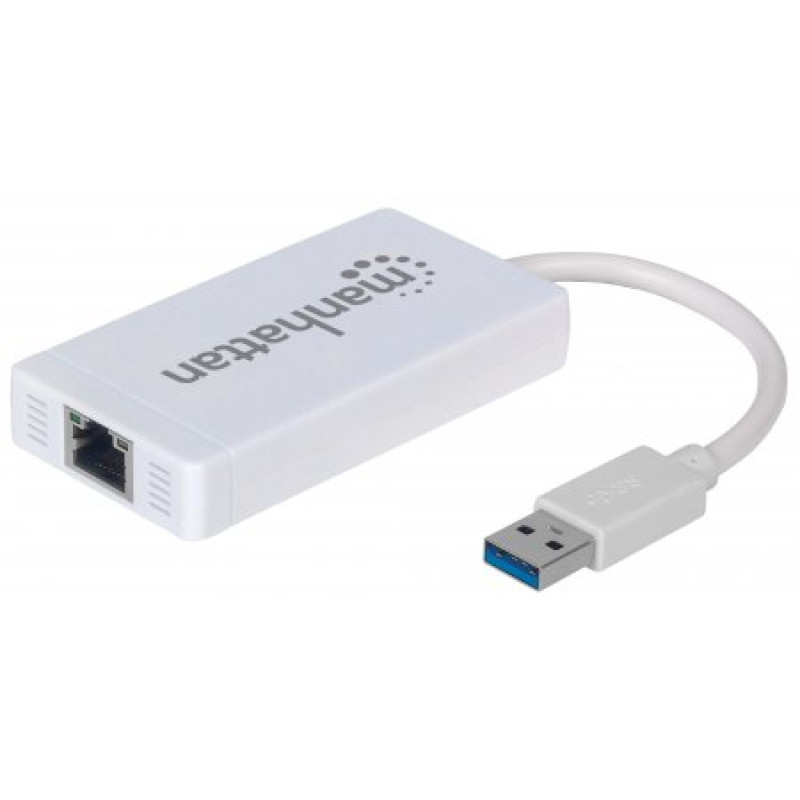 Хаб USB Manhattan Pocket Hub 3-port USB3.0 + RJ45 Gigabit Ethernet, білий
