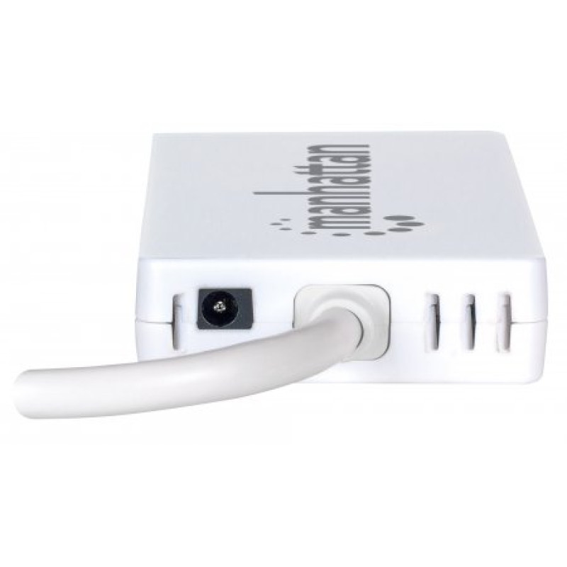 Хаб USB Manhattan Pocket Hub 3-port USB3.0 + RJ45 Gigabit Ethernet, білий
