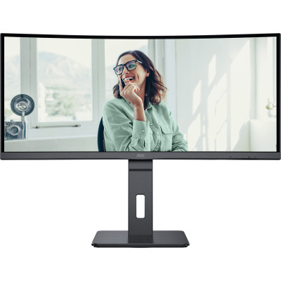 TFT 34" AOC CU34P3CV, WQHD,VA, 100Hz, вигнутий, HDMI, DP, USB-С, RJ-45, USB-hub, HAS, кол, чорний