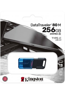 Пам'ять USB Flash Kingston 256GB USB 3.2 Data Traveler 80M Type-C Black/Blue, Retail