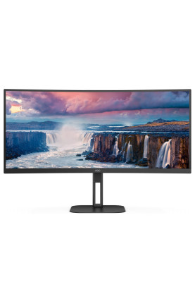 TFT 34" AOC CU34V5C/BK, WQHD, VA, 100Гц, 1 мс, вигнутий, HDMI, DP, USB-C, USB-hub, колонки, чорний