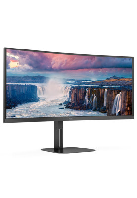 TFT 34" AOC CU34V5C/BK, WQHD, VA, 100Гц, 1 мс, вигнутий, HDMI, DP, USB-C, USB-hub, колонки, чорний