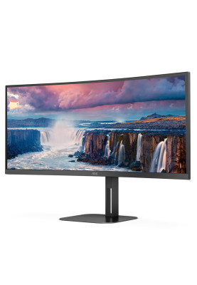 TFT 34" AOC CU34V5C/BK, WQHD, VA, 100Гц, 1 мс, вигнутий, HDMI, DP, USB-C, USB-hub, колонки, чорний