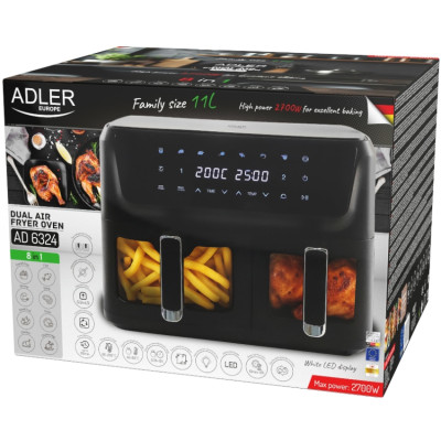 Мультипіч Adler AD 6324 2700Вт/чаша 11л(6.5л+4.5л)/програм:8/сенсорне керування/таймер/чорна Мультипіч Adler AD 6324 2700Вт/чаша 11л(6.5л+4.5л)/програм:8/сенсорне керування/таймер/чорна