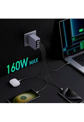 Зарядний пристрій 4xUSB 160W (3xUSB-C + USB-A) Gan Nexode Pro сірий X763 Ugreen