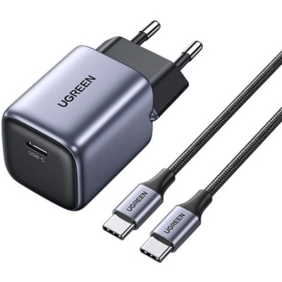 Зарядний пристрій 1xUSB 30W (USB-C) Gan PD Nexode Mini + PD cable Сірий CD319 Ugreen