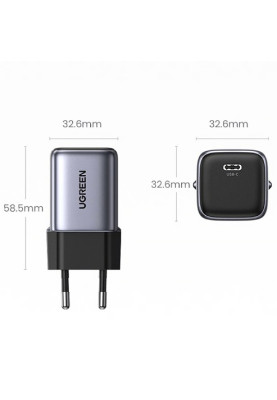 Зарядний пристрій 1xUSB 30W (USB-C) Gan PD Nexode Mini + PD cable Сірий CD319 Ugreen