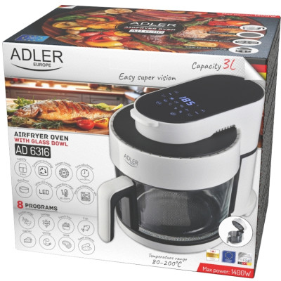 Мультипіч Adler AD 6316 1400Вт/чаша 3л/програм:8/сенсорне керування/таймер/біла Мультипіч Adler AD 6316 1400Вт/чаша 3л/програм:8/сенсорне керування/таймер/біла