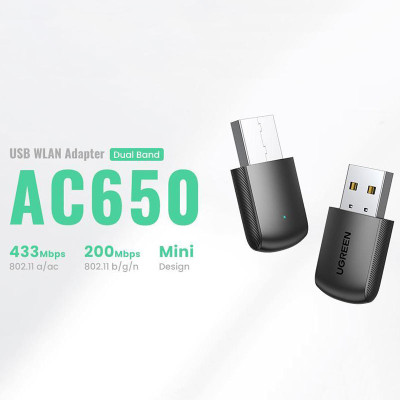 Адаптер WiFi AC650 11ac Dual-Band USB 2.0 (CM448) Ugreen Адаптер WiFi AC650 11ac Dual-Band USB 2.0 (CM448) Ugreen