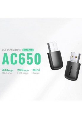 Адаптер WiFi UGREEN AC650 11ac Dual-Band USB 2.0 (CM448)