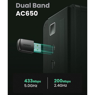 Адаптер WiFi AC650 11ac Dual-Band USB 2.0 (CM448) Ugreen Адаптер WiFi AC650 11ac Dual-Band USB 2.0 (CM448) Ugreen