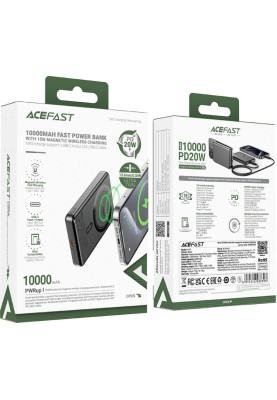 УМБ Acefast Magnetic Wireless 10000mAh 20W  PD,QC 3.0, QI 15W M12 Black