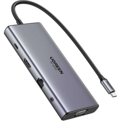 Хаб USB 3.2 Type-C->1xUSB-A3.2/1xUSB-A3.1/2xUSB-C3.2/ RJ45/HDMI/VGA/RJ45/SD/TF+3.5mm PD CM639 Ugreen