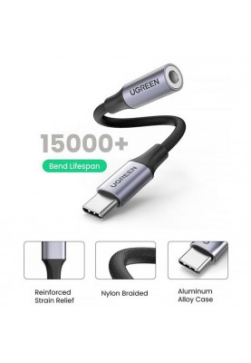 Адаптер для навушників USB-C to 3.5mm M/F 10sm AV161 UGREEN Сірий