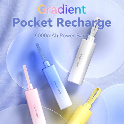 УМБ Vention 5000mAh 20W PD, USB-C In/Out, Lightning In/Out, with cable, Gradient Yellow