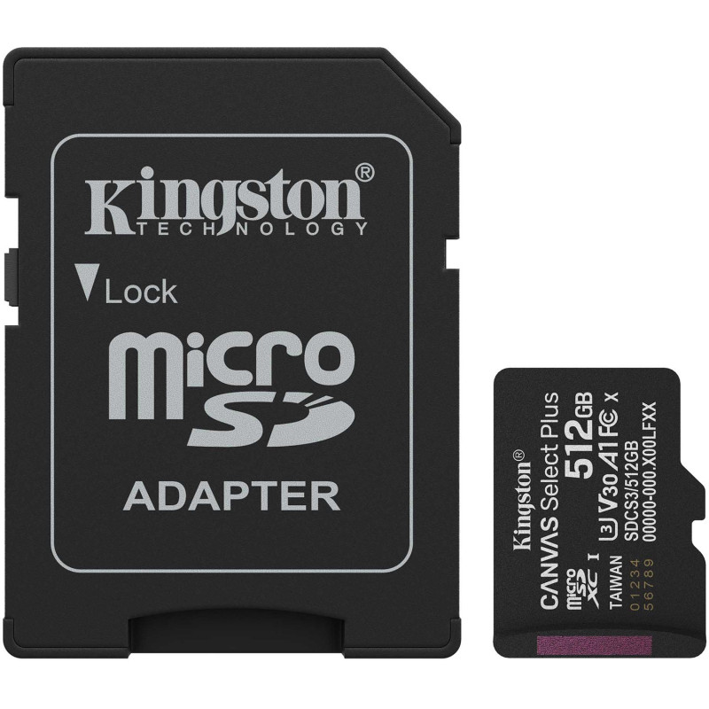 Memory card microSDXC 512GB Kingston Canvas Select Plus Gen3 C10 A1, Retail + adapter