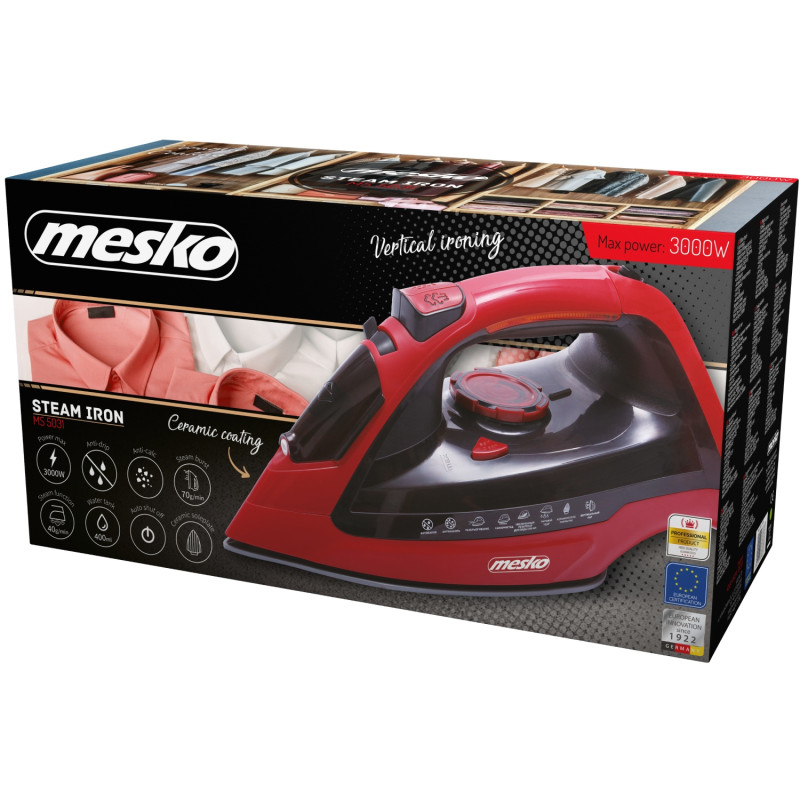 Праска Mesko MS 5031 red 3000Вт/ 400 мл/ кераміка/ ''Крапля-стоп''/автовимкнення/ червона