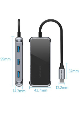 Док-станція USB3.1 Type-C --> HDMI 4K60Hz/USB 3.0х3/RJ45/PD 87W 6-in-1 Mirrored Surface Vention