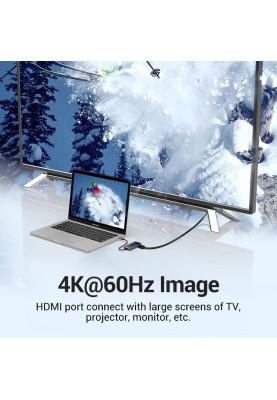 Док-станція USB3.1 Type-C --> HDMI 4K60Hz/USB 3.0х3/RJ45/PD 87W 6-in-1 Mirrored Surface Vention