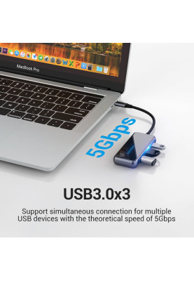 Док-станція USB3.1 Type-C --> HDMI 4K60Hz/USB 3.0х3/RJ45/PD 87W 6-in-1 Mirrored Surface Vention